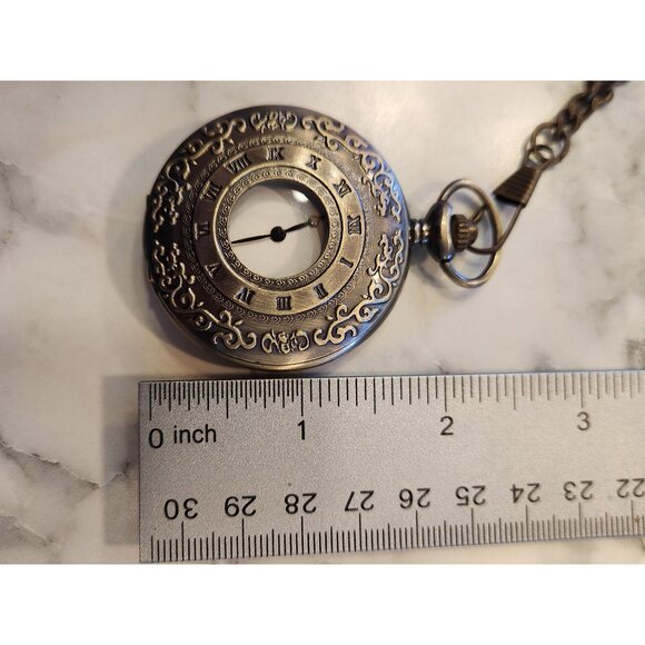 Vintage Bronze Pocket Watch With Chain & Roman Numerals - Picture 2 of 3